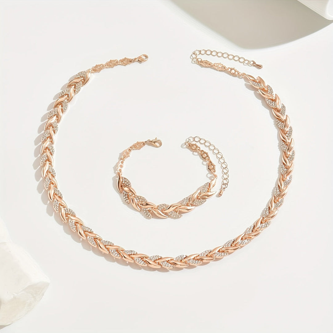 Set de bijuterii cu model „herringbone” și cristale
