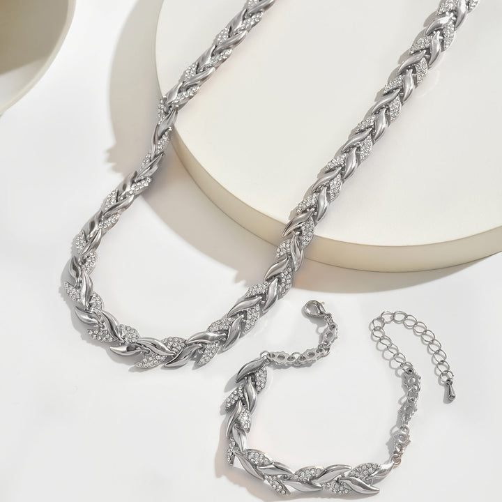 Set de bijuterii cu model „herringbone” și cristale