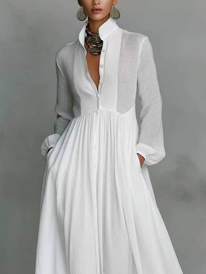 Léonie™ | Rochie Maxi Minimalistă cu Guler Înalt