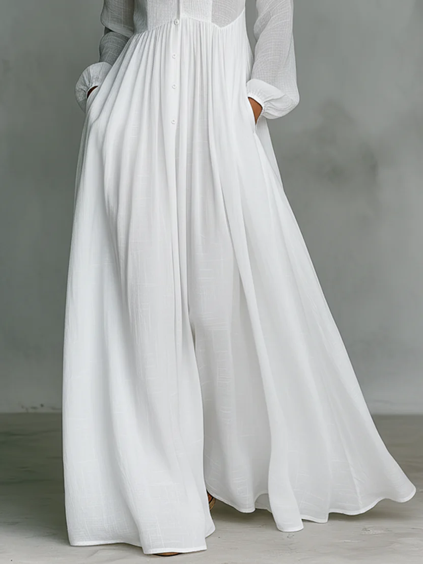 Léonie™ | Rochie Maxi Minimalistă cu Guler Înalt