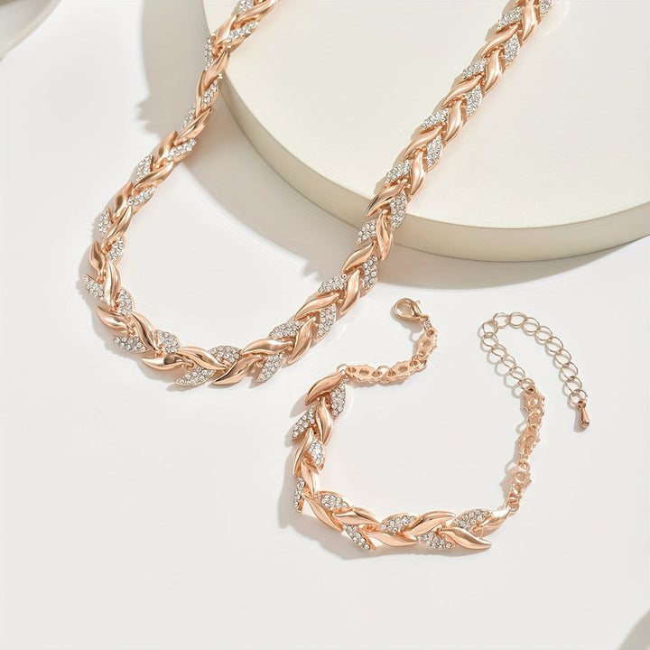 Set de bijuterii cu model „herringbone” și cristale