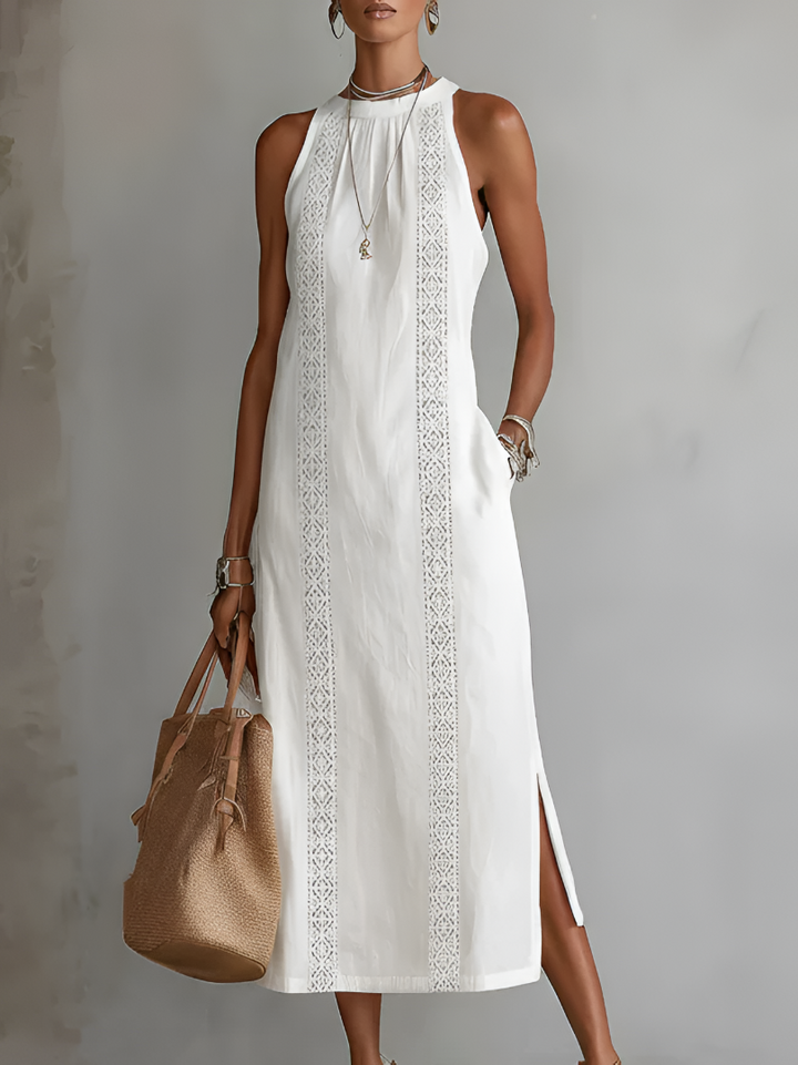 Jimena | Rochie Midi din In cu Guler Mao