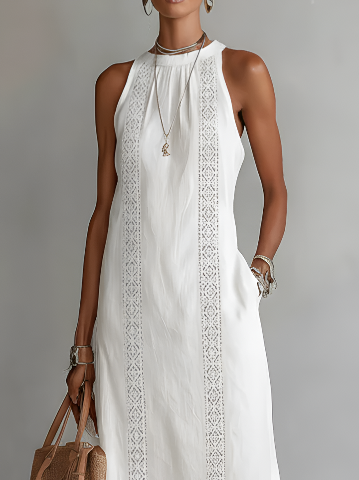 Jimena | Rochie Midi din In cu Guler Mao