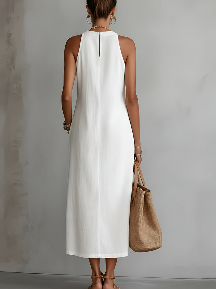 Jimena | Rochie Midi din In cu Guler Mao
