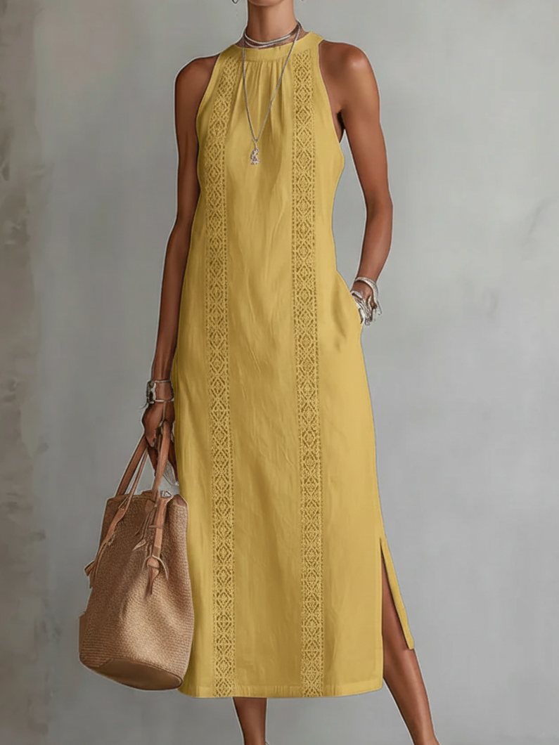 Jimena | Rochie Midi din In cu Guler Mao