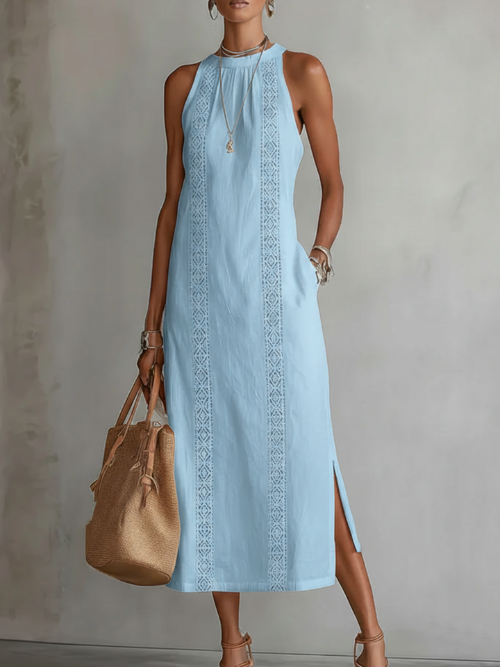 Jimena | Rochie Midi din In cu Guler Mao