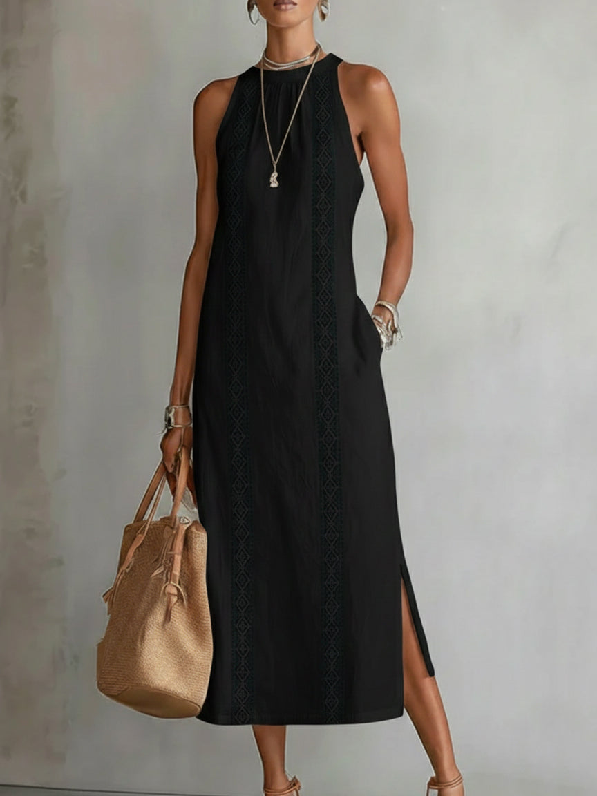 Jimena | Rochie Midi din In cu Guler Mao