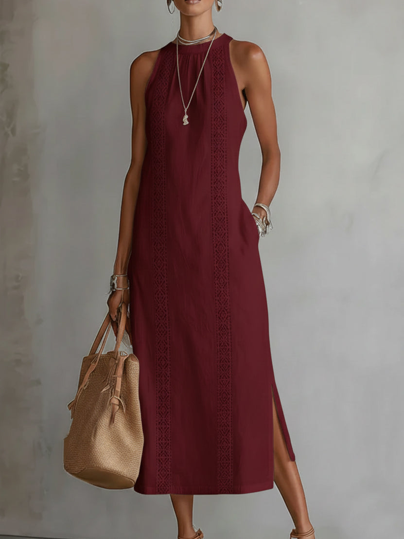 Jimena | Rochie Midi din In cu Guler Mao